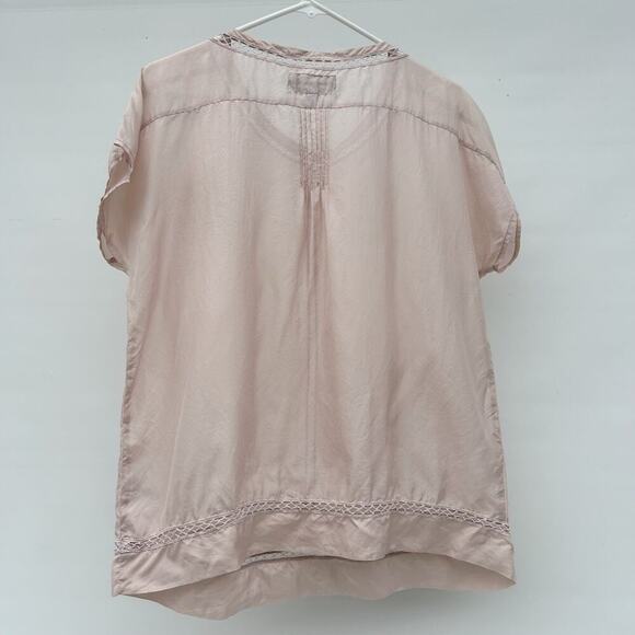 Johnny Was Pete & Greta Silk Embroidered Blush Pink Short Sleeve Blouse Shirt XS - Picture 3 of 8